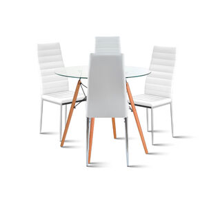 Comedor Mesa Eames 80cm Redonda Vidrio + 4 Sillas Dining Liana Acolchadas - Blancas
