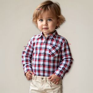 Camisa Huaso Cuadrillé Cuadro Manga Larga 100% Algodón Azul Blanco Casual