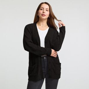 Sweater Cardigan Chenille Manga Larga Cuello Escotado Mujer Geeps