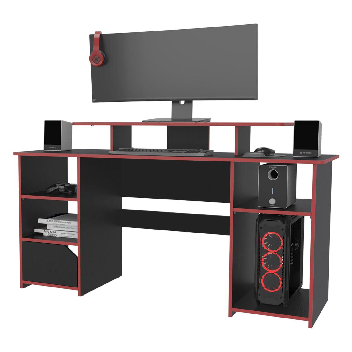 Escritorio Gamer 88,5x157,1x50 Cm Fm-045n Negro Y Rojo image number 1.0