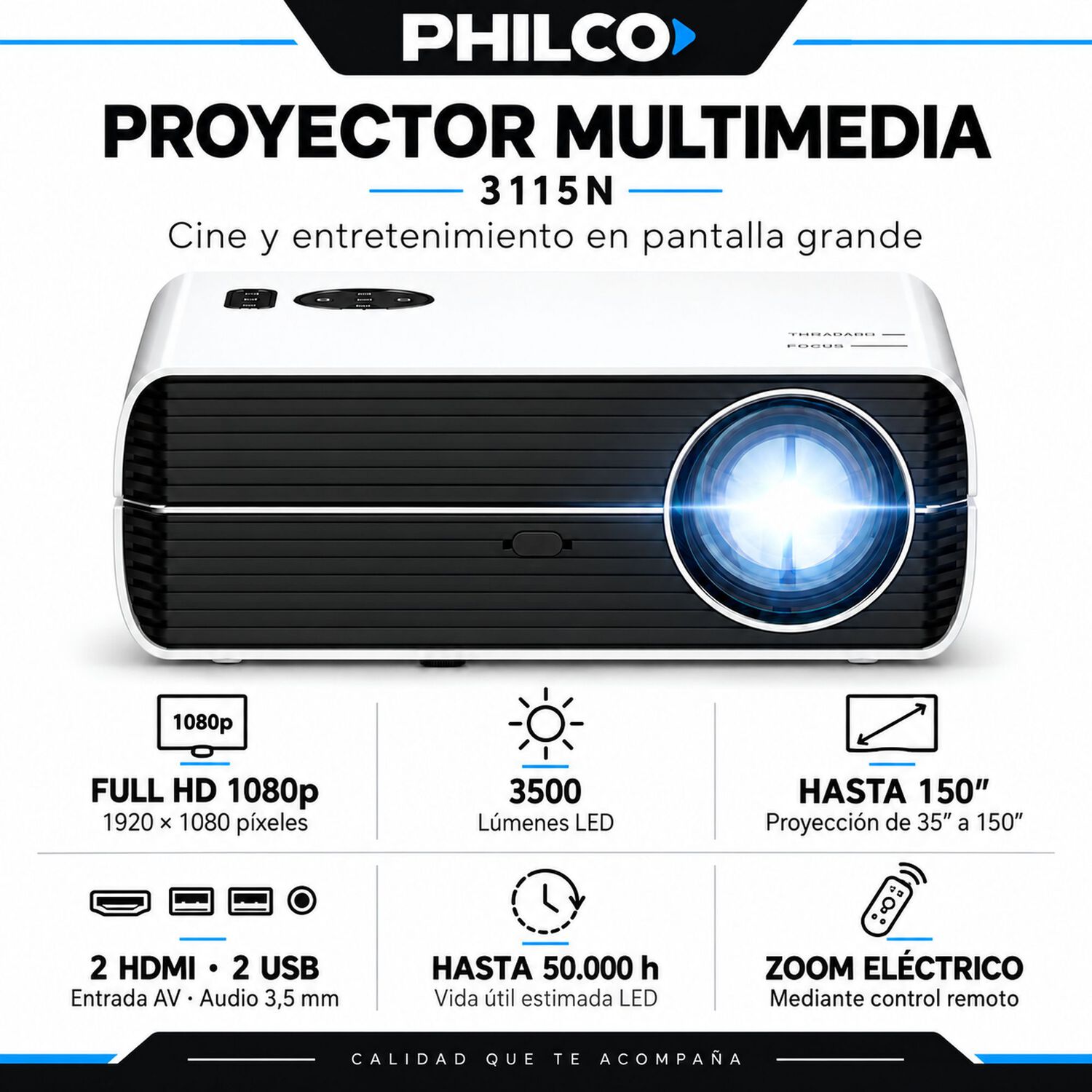 Proyector Philco 3115n Full Hd Led Hdmi Usb Control Remoto image number 5.0
