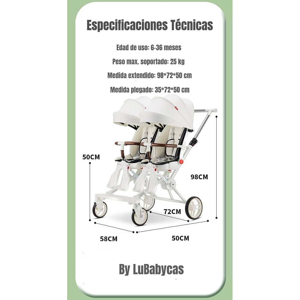 Coche Doble Con Mesita De Comer Reclinable Gris Lubabycas image number 7.0