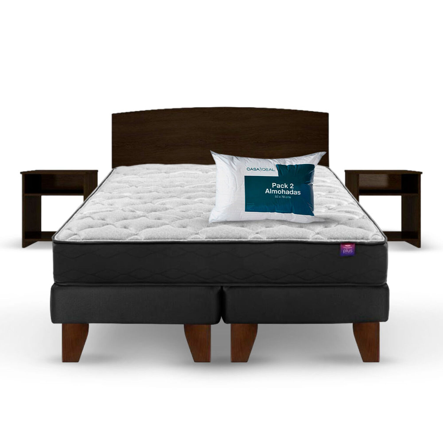 Cama Europea Flex Therapedic Plus / 2 Plazas / Base Dividida + Set de Maderas Dakar + Pack de Almohadas image number 0.0