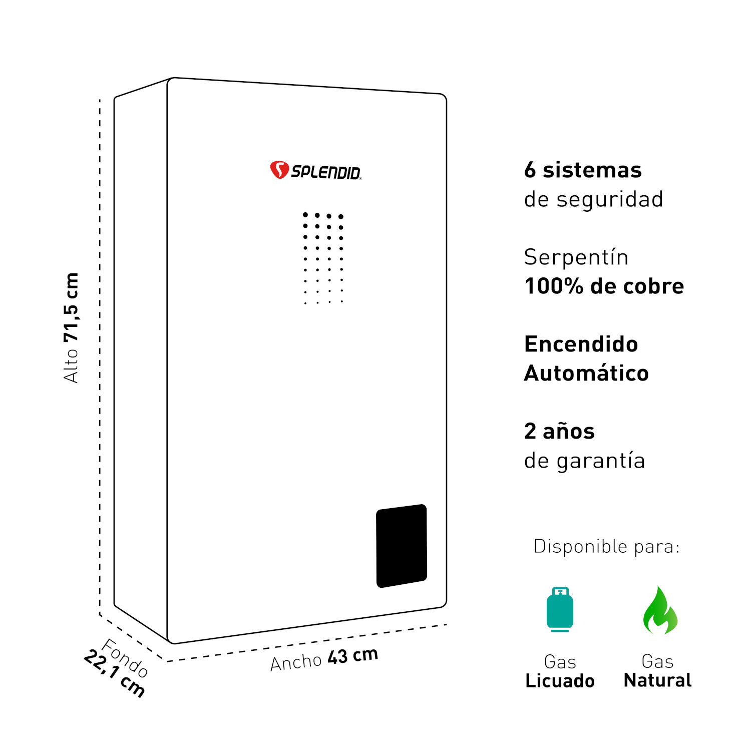 Calefont 16 Litros Gas Natural Tiro Natural Splendid image number 5.0