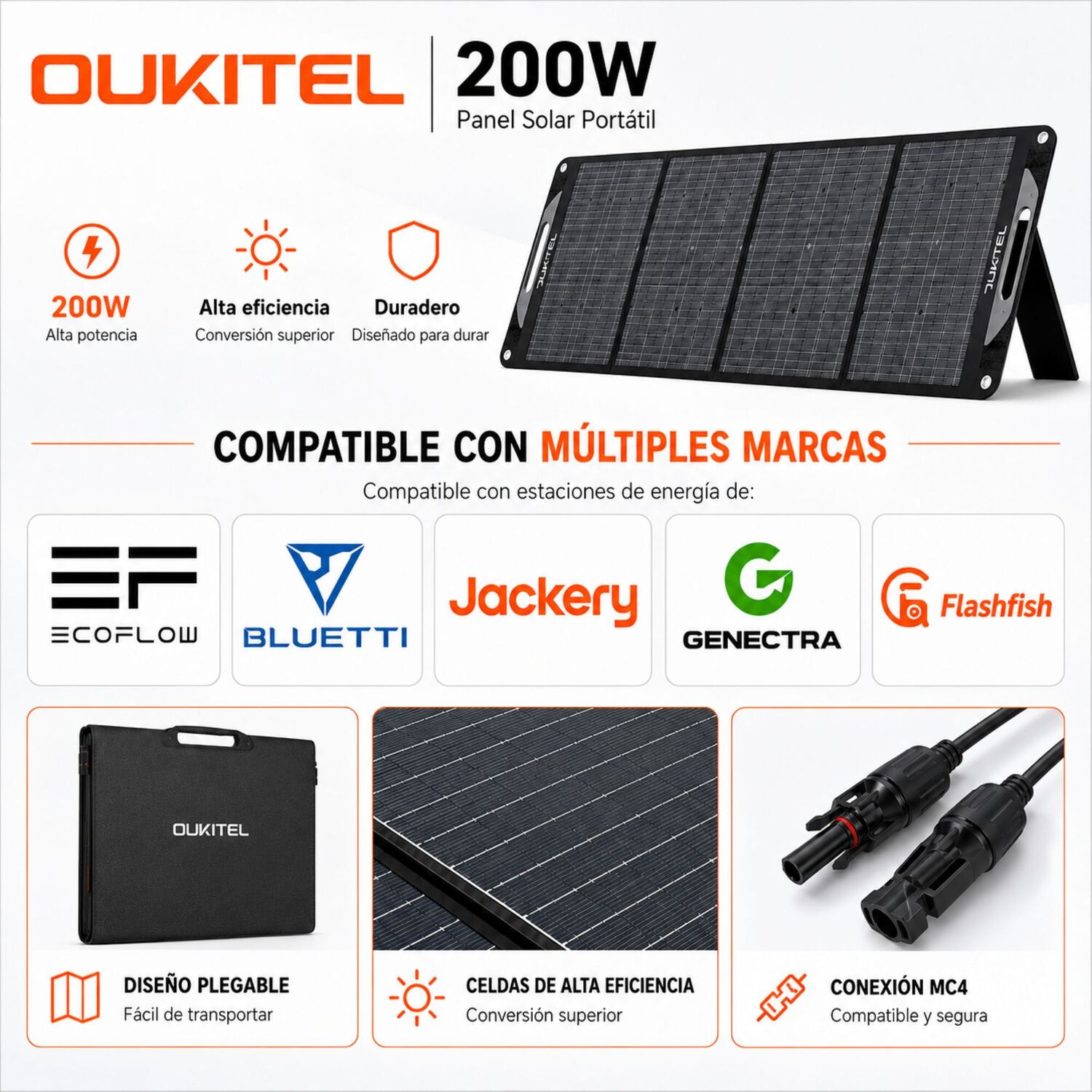 Panel Solar Port&aacute;til Oukitel 200w | Eficiencia 24.8% E Ip68 image number 0.0