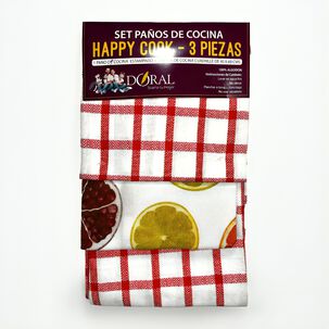 Set 3 Paños De Cocina Happy Cook Rojo