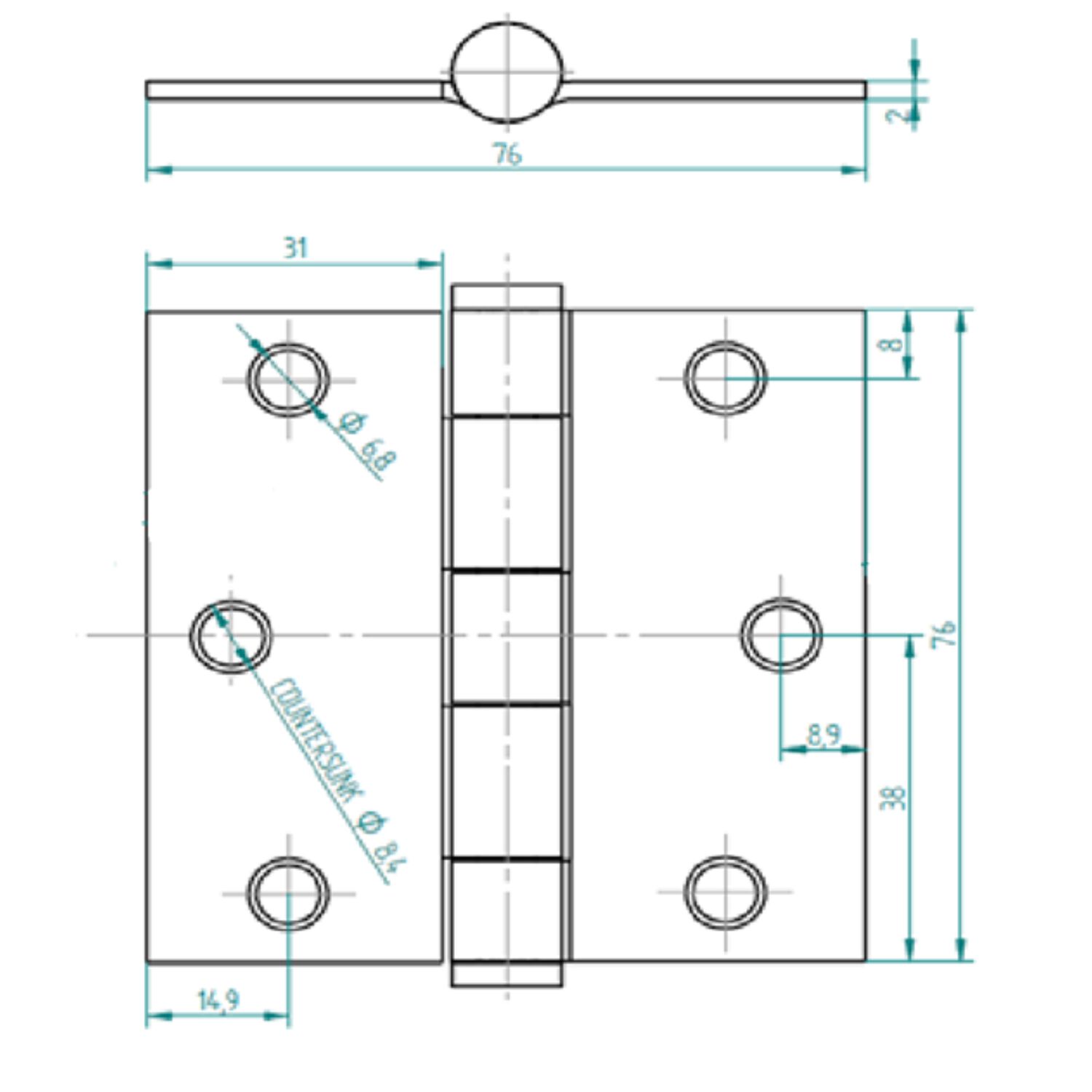Pack 2 Bisagras Acero Odis 3&rdquo;&times;3&rdquo;&times;2,0mm - Bronce image number 4.0