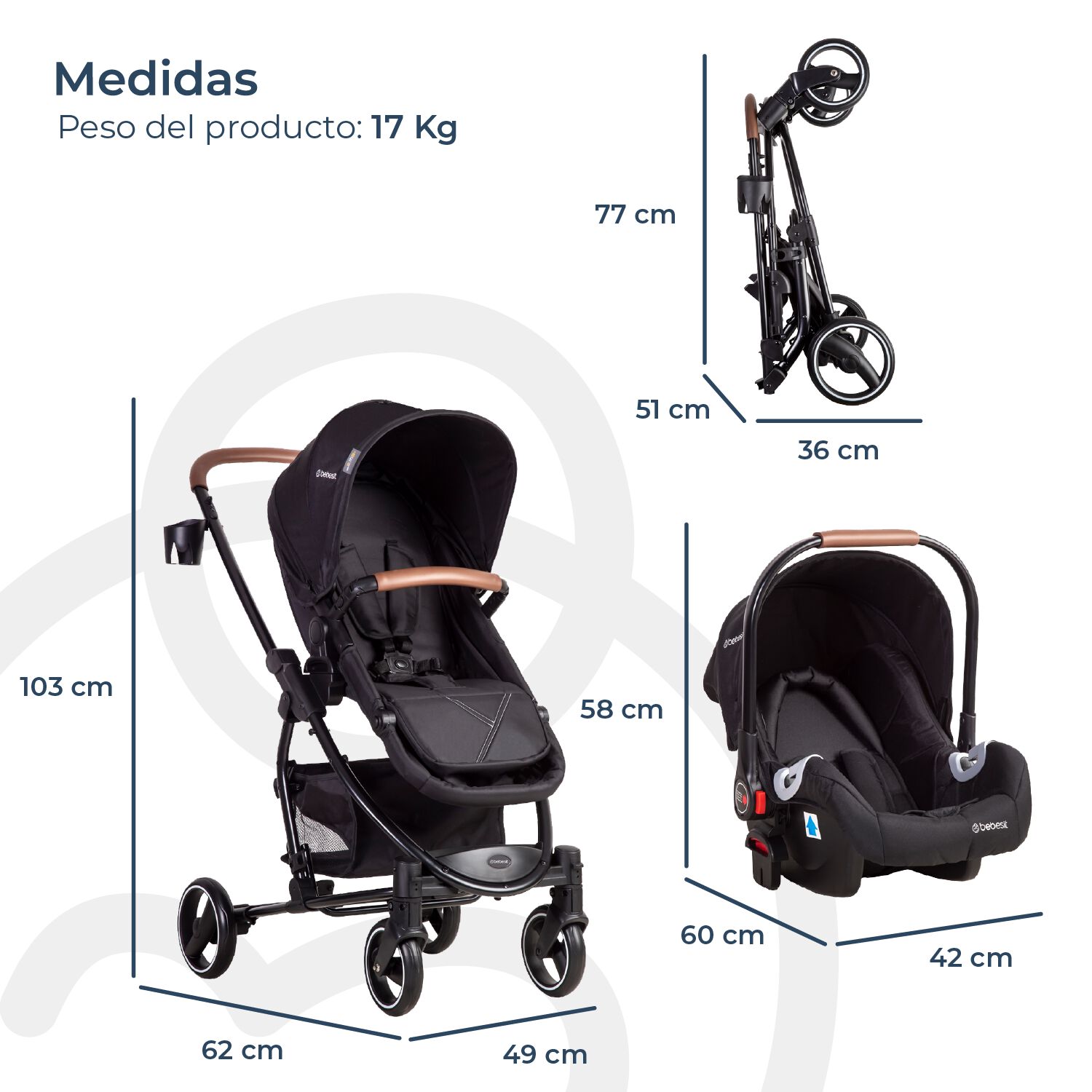 Coche Travel System Alfa Nuevo Negro Bebesit image number 6.0