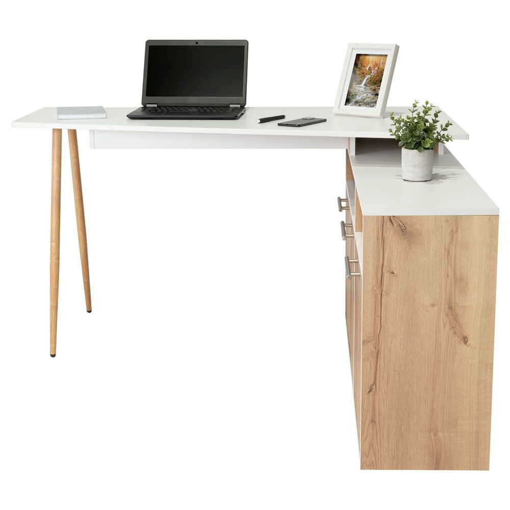 Escritorio En L Esquinero 72,5x130x120 Caf&eacute; Claro Y Blanco image number 2.0