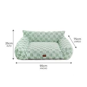 Cama Sof&aacute; Para Perros Y Gatos Dise&ntilde;o Cuadros Verde Lavable Talla L