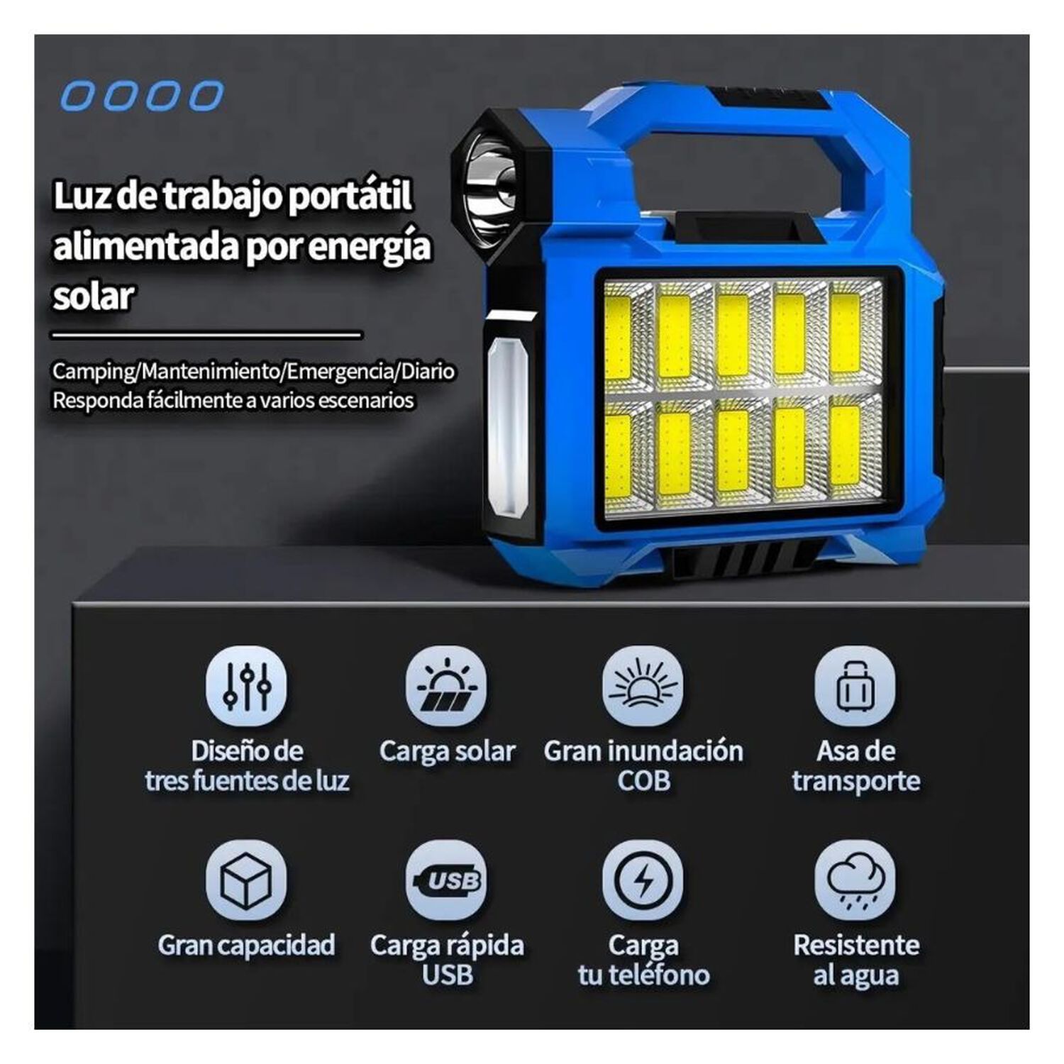 Linterna Camping Recargable Solar Usb Led Portatil image number 2.0