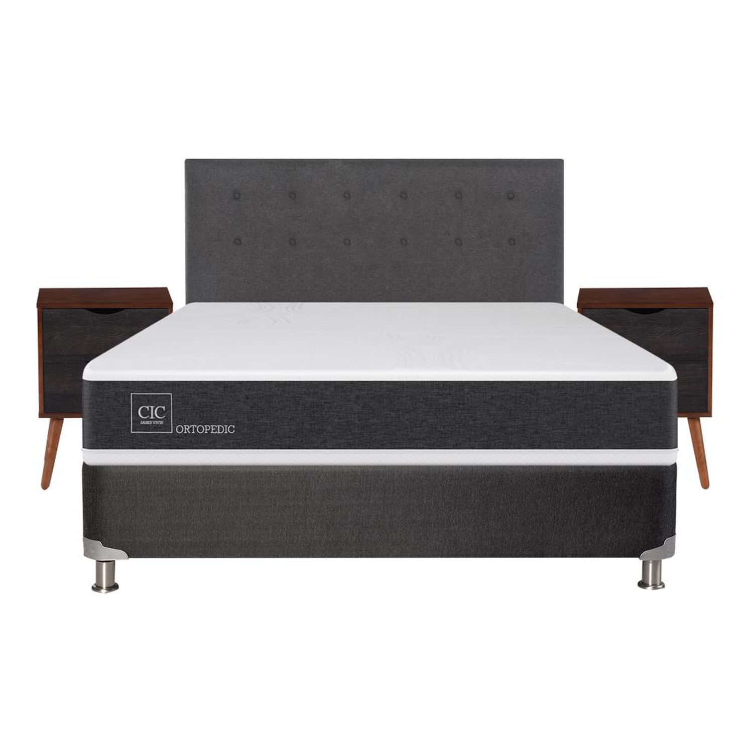 Box Spring Cic Ortopedic / 2 Plazas / Base Normal  + Set De Maderas image number 0.0