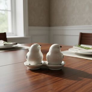 Set Salero Y Pimentero Cer&aacute;mico Decorativo Pajaritos Blanco