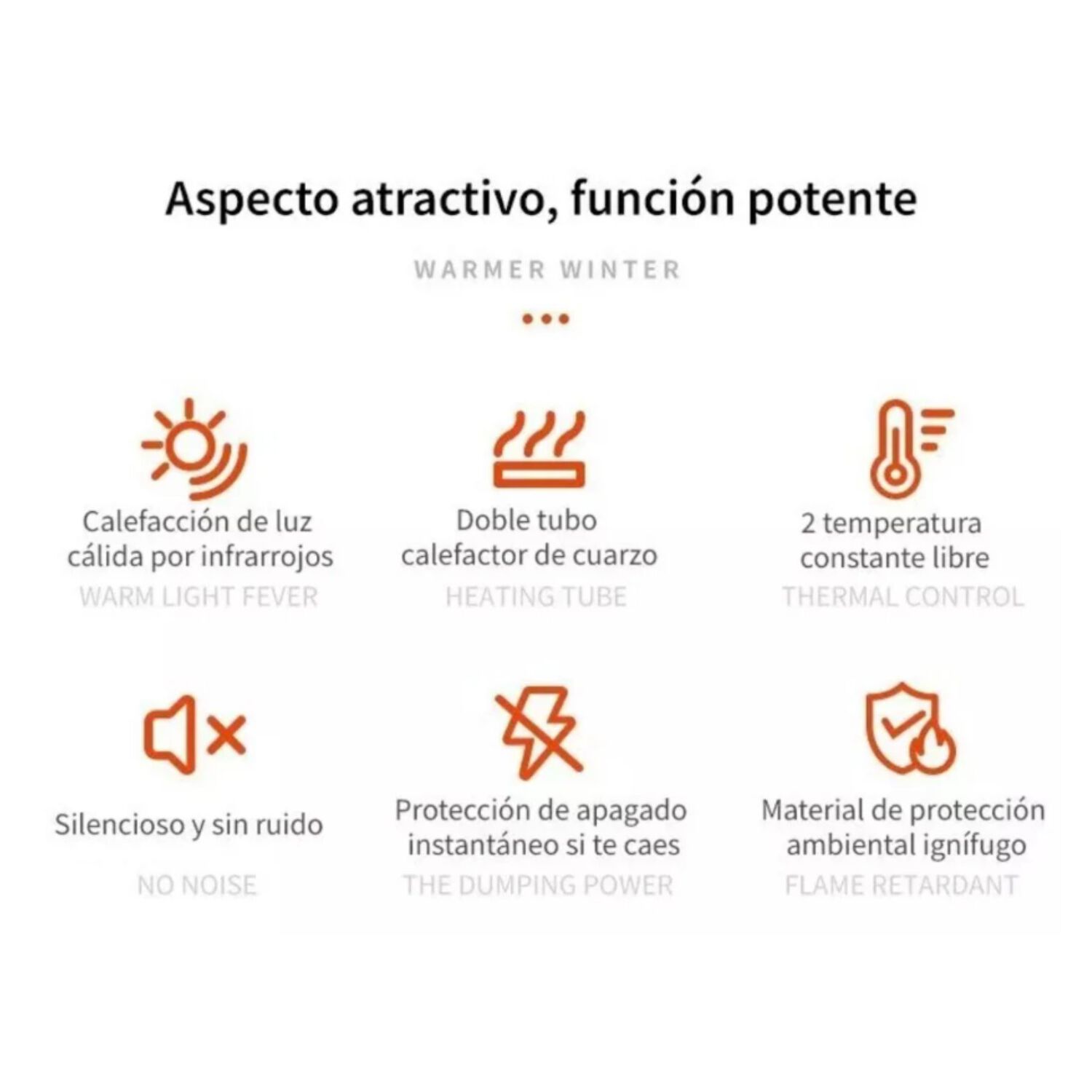 Calefactor Estufa Hal&oacute;geno 800w Bajo Consumo Oficina image number 4.0