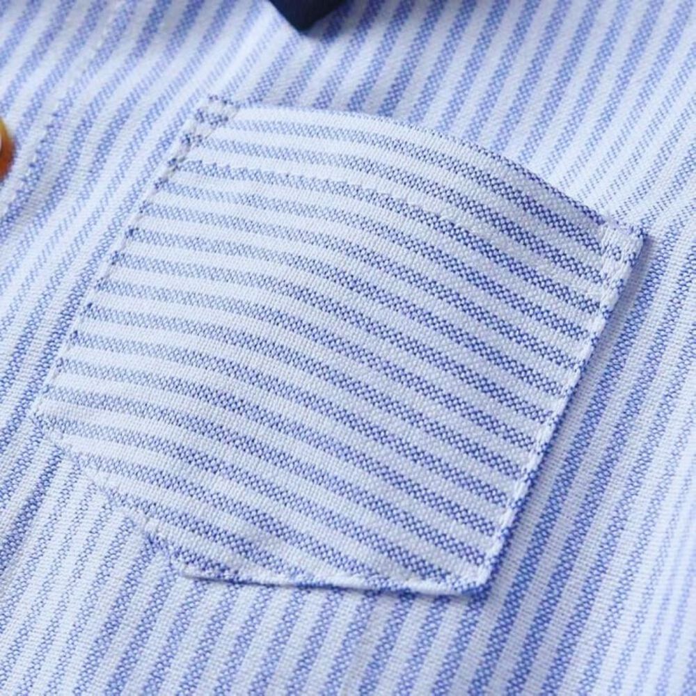 Conjunto De Vestir Niño Body Estilo Camisa Y Pantalón Corto 6 A 24 Meses Rayas Azules image number 3.0