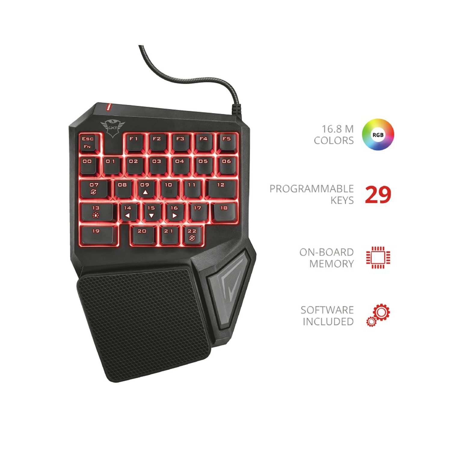 Teclado De Una Mano Anti-ghosting Full Rgb Trust Gxt 888 Assa image number 3.0
