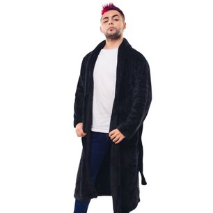 Bata Pijama Negra De Invierno De Polar Premium