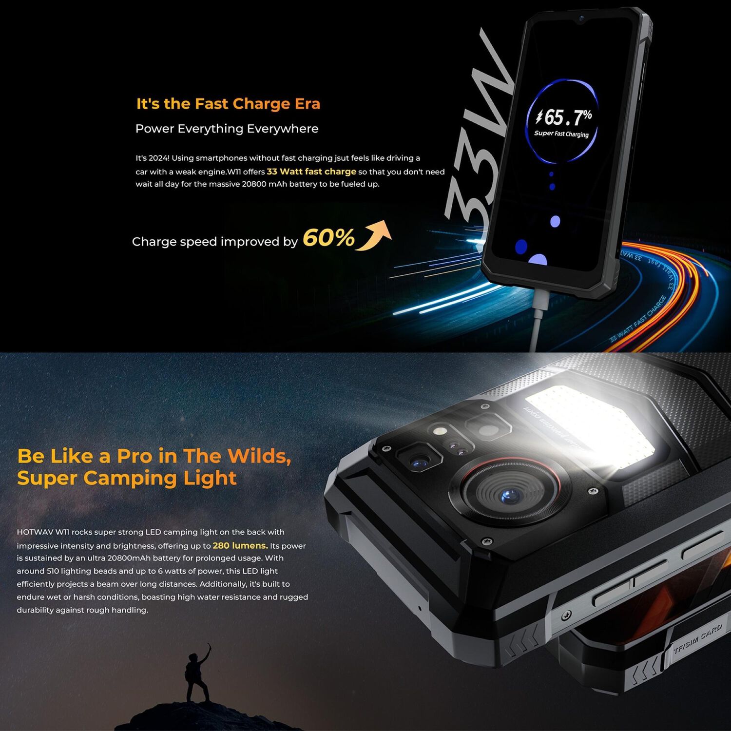 Hotwav W11 - Smartphone Resistente Con Bater&iacute;a De 20.800mah Y Led De Camping image number 6.0