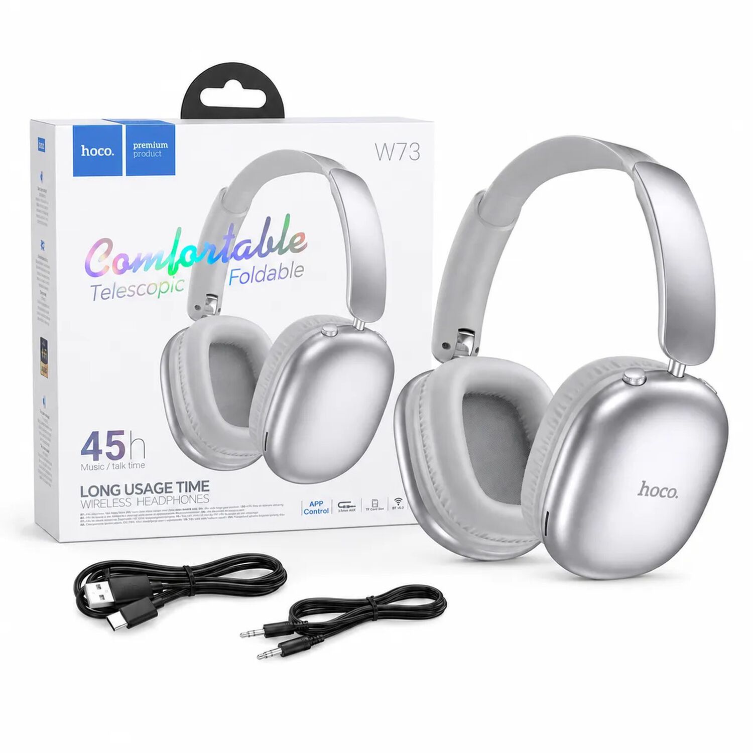 Hoco W73 Audifonos Over-ear Inal&aacute;mbricos Con Bluetooth Y Micr&oacute;fono - Plata image number 1.0