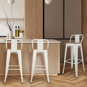 Pack 4 Pisos De Bar Tolix Asiento De Madera Blanco