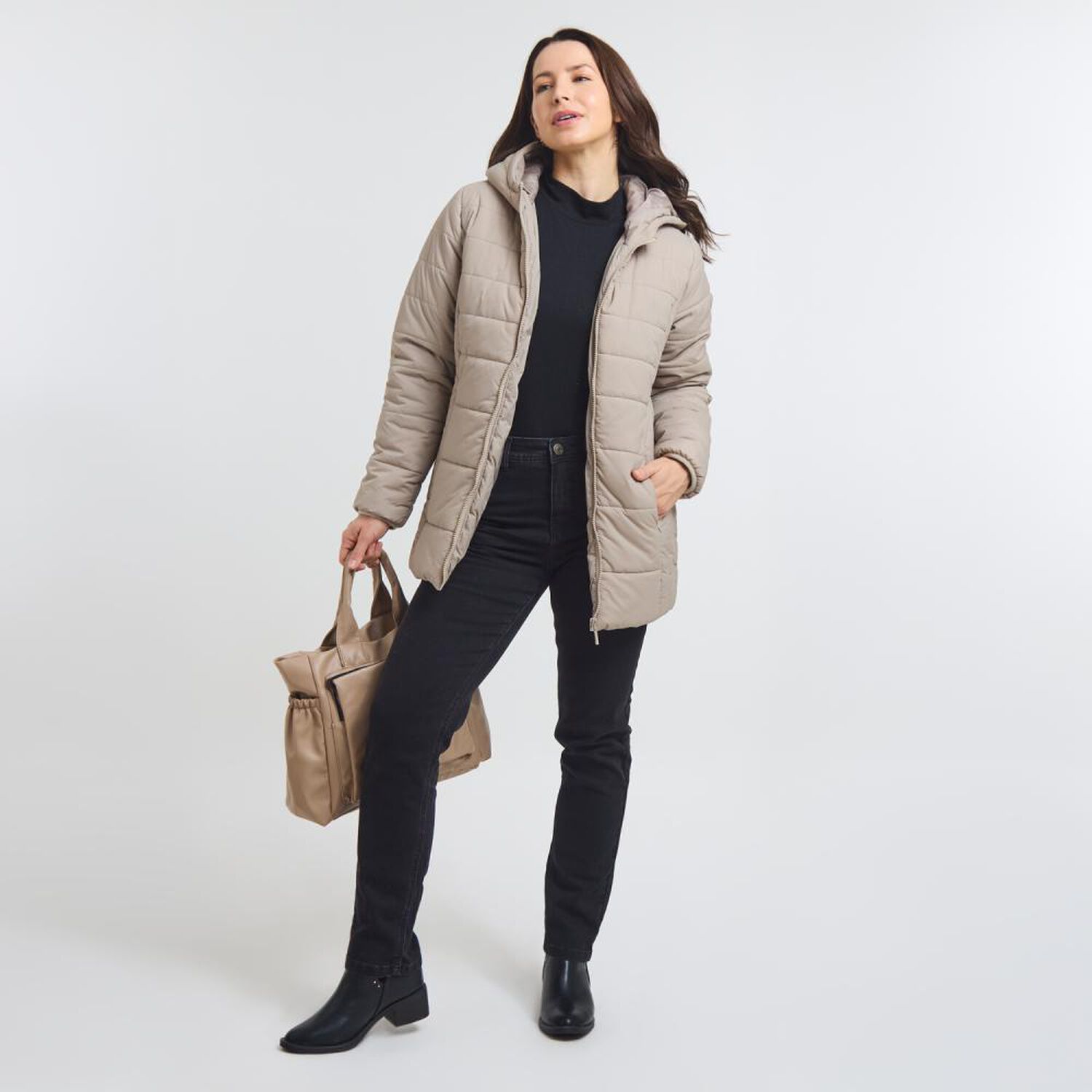 Parka Larga Cuello Alto Con Capucha Mujer Geeps image number 1.0