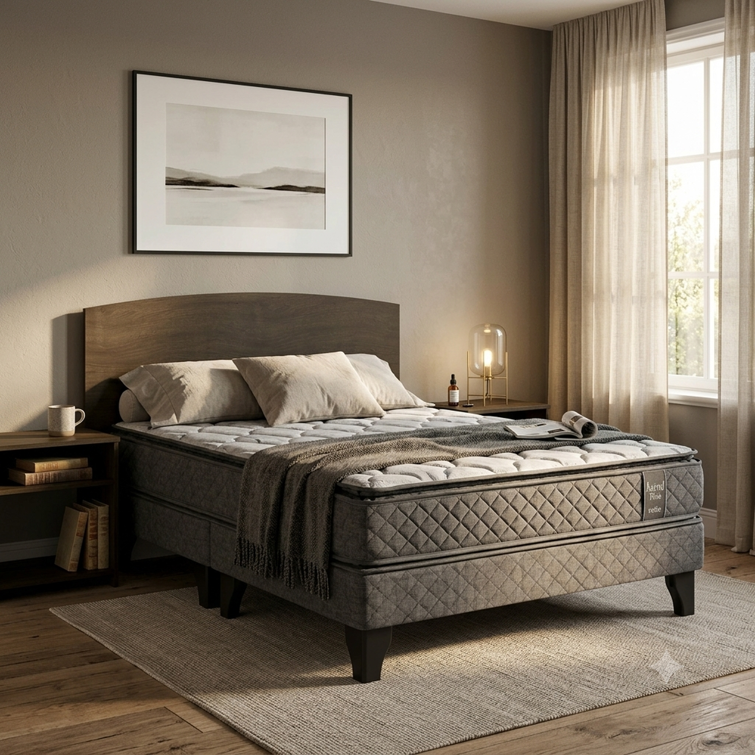 Cama Europea Astral / 2 Plazas / Base Dividida + Set De Maderas Dakar image number 1.0