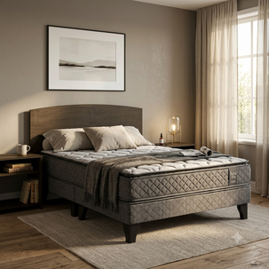 Cama Europea Astral / 2 Plazas / Base Dividida + Set De Maderas Dakar