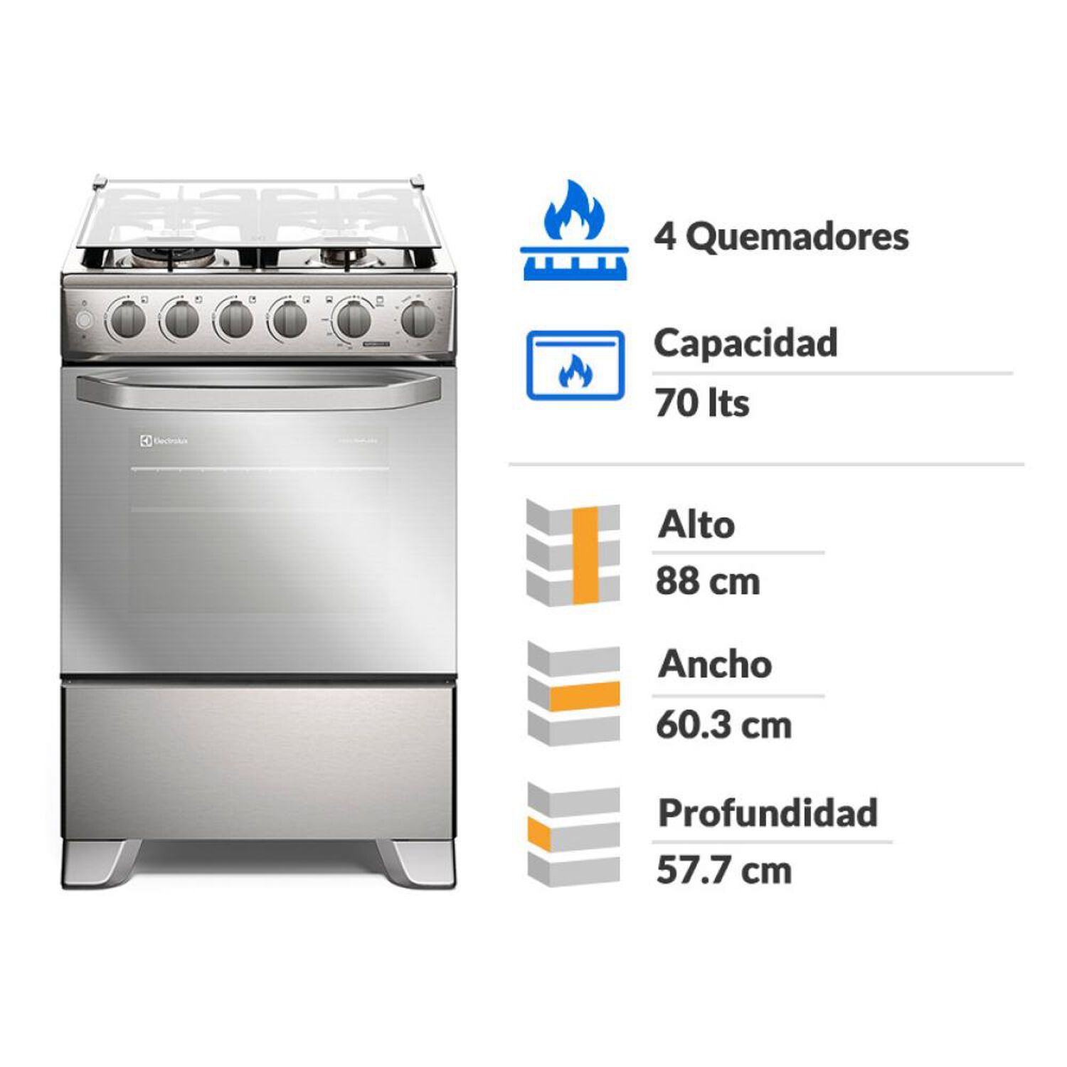 Cocina A Gas Electrolux Fe4sxc 4 Quemadores image number 1.0