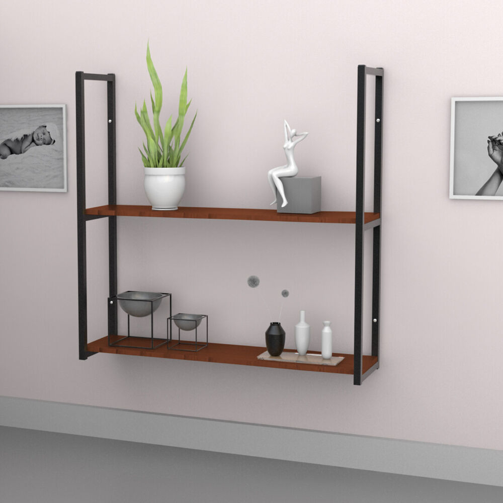 Repisa Diseño Industrial 2 Tablas 90x20cm Café Brasforma image number 0.0
