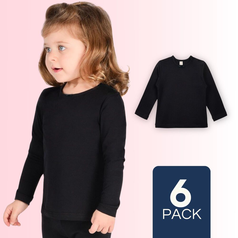 Pack 6 Camisetas Algod&oacute;n Manga Larga Polera Ni&ntilde;a Primera Capa Cuelloredondonegra image number 0.0