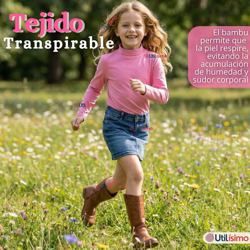 Pack 3 Poleras Camisetas Bamb&uacute; Rosadas Cuello Beatle Primera Capa Manga Larga Ni&ntilde;a image number 6.0