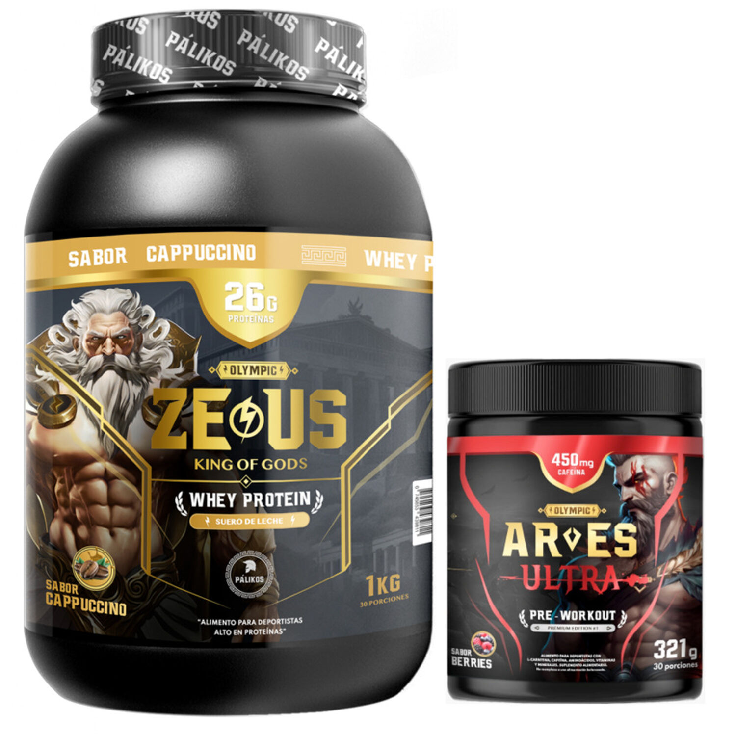 Proteina Zeus 1kg Cappuccino + Ares Ultra 450 Mg Cafeina. image number 0.0