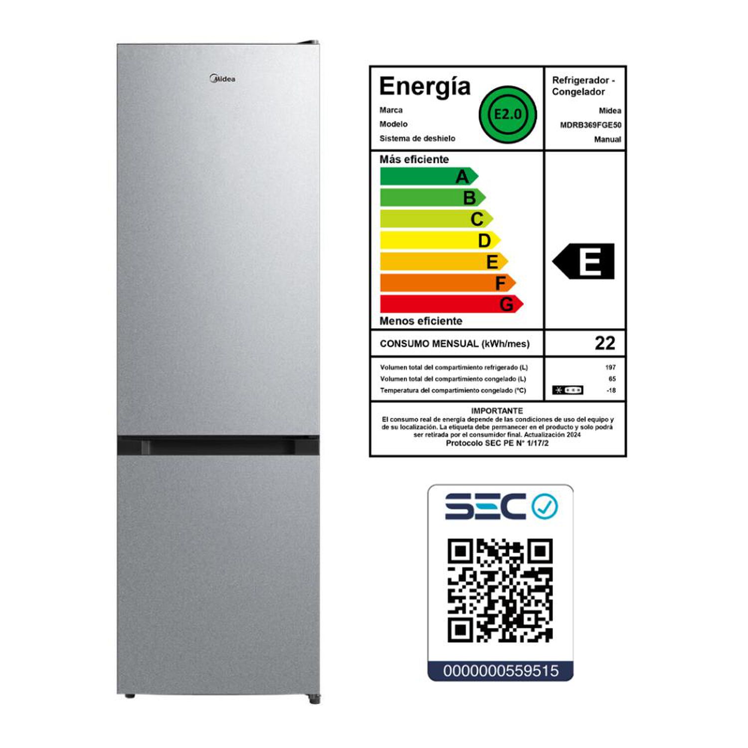 Refrigerador Bottom Freezer Midea MDRB369FGE50 / Fr&iacute;o Directo / 262 Litros / E image number 8.0