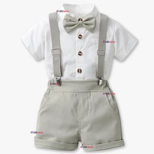 Conjunto De Vestir Con Tirantes Camisa Pantal&oacute;n Corto Algod&oacute;n Beb&eacute; Gris