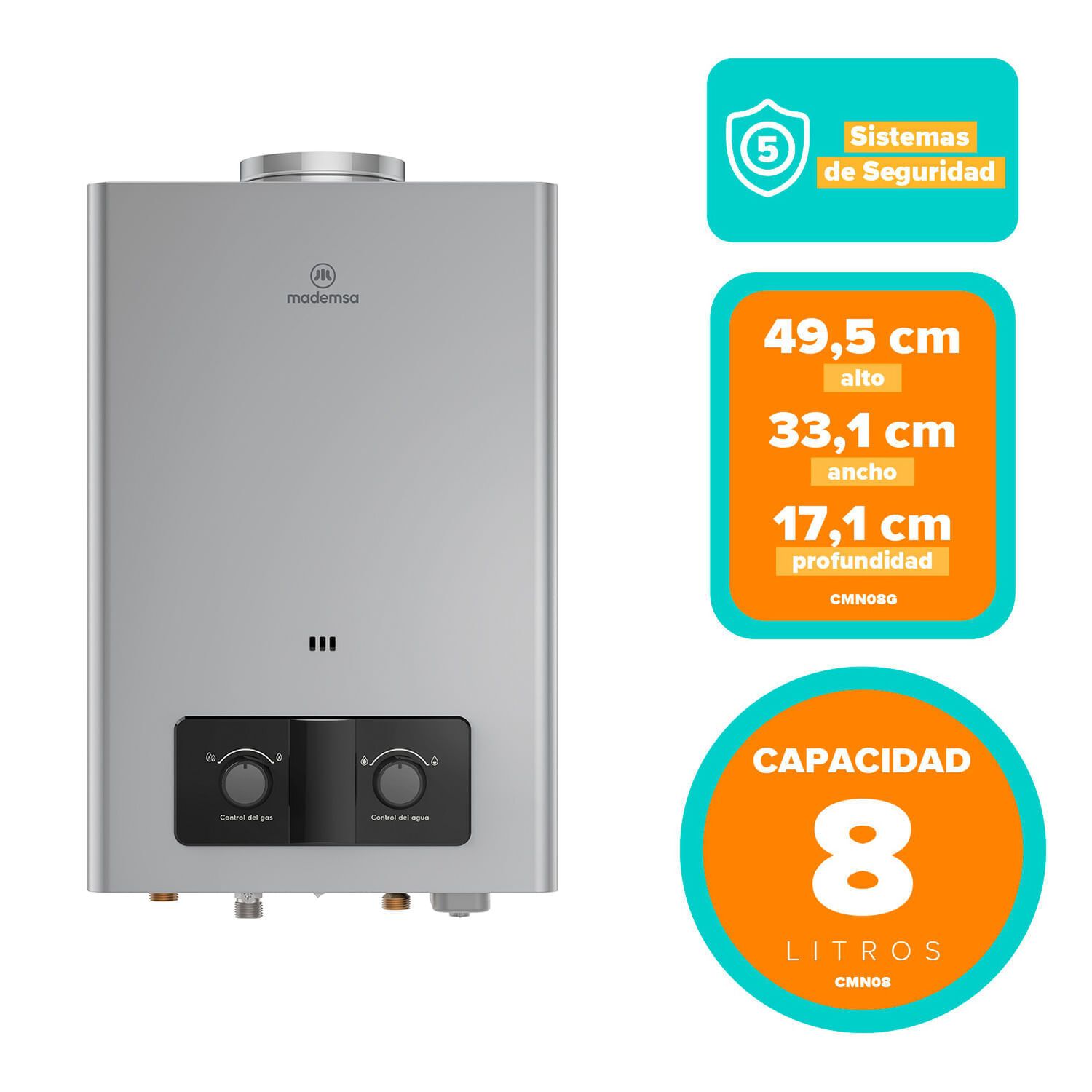 Calefont Gas Licuado 8 Litros Tiro Natural Ionizado Cmn08g image number 1.0