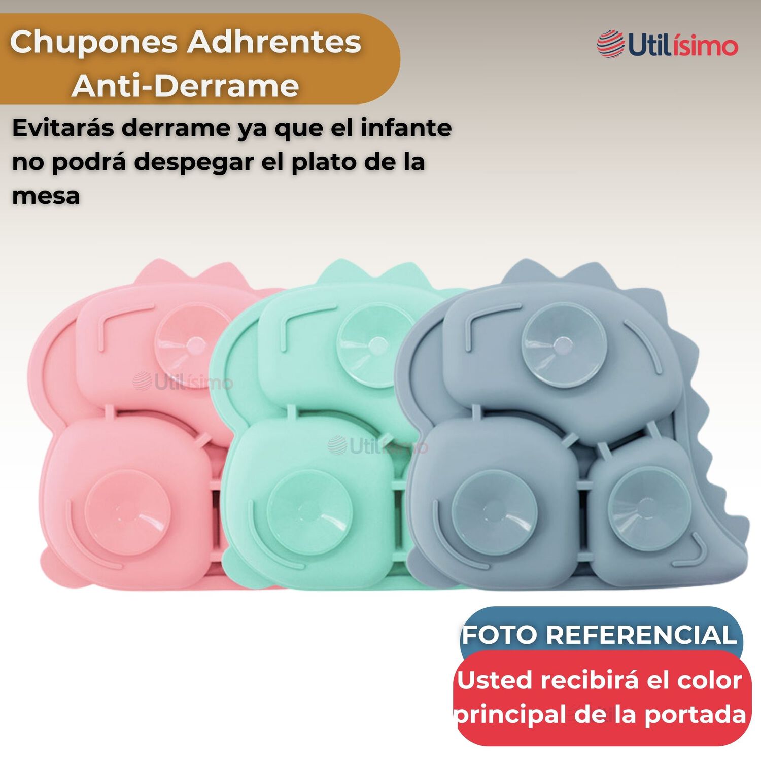 Set De Alimentaci&oacute;n Beb&eacute; Silicona 5 Piezas Dinosaurio Libre Bpa Color Beige image number 3.0