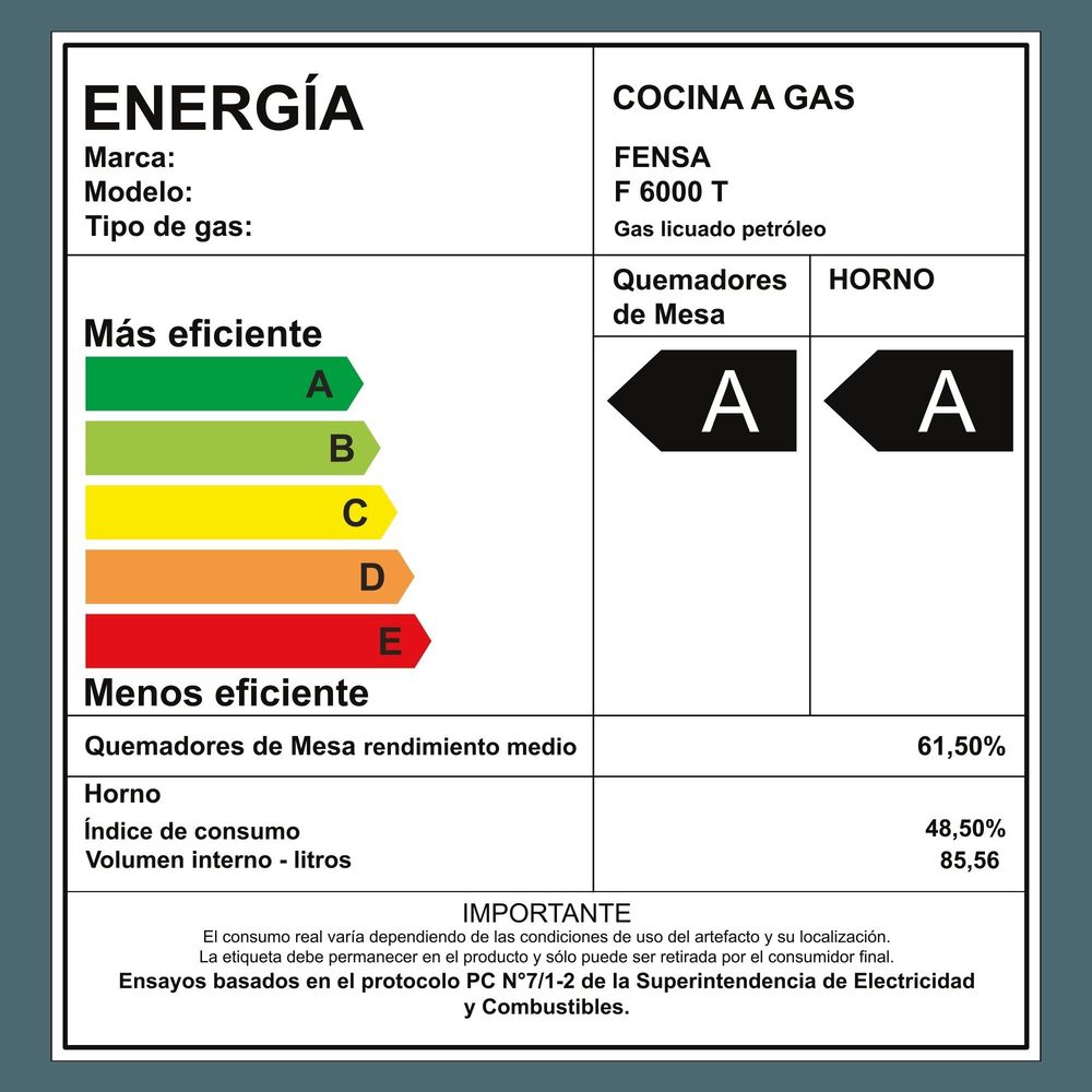 Cocina A Gas 5 Platos Fensa Vaporbake F 6000 T Negra image number 15.0
