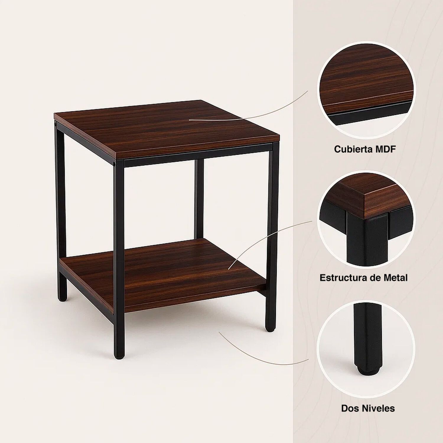 Velador Mesa Auxiliar Lateral De 2 Niveles 40x50 - Madera Oscura Walnut image number 4.0
