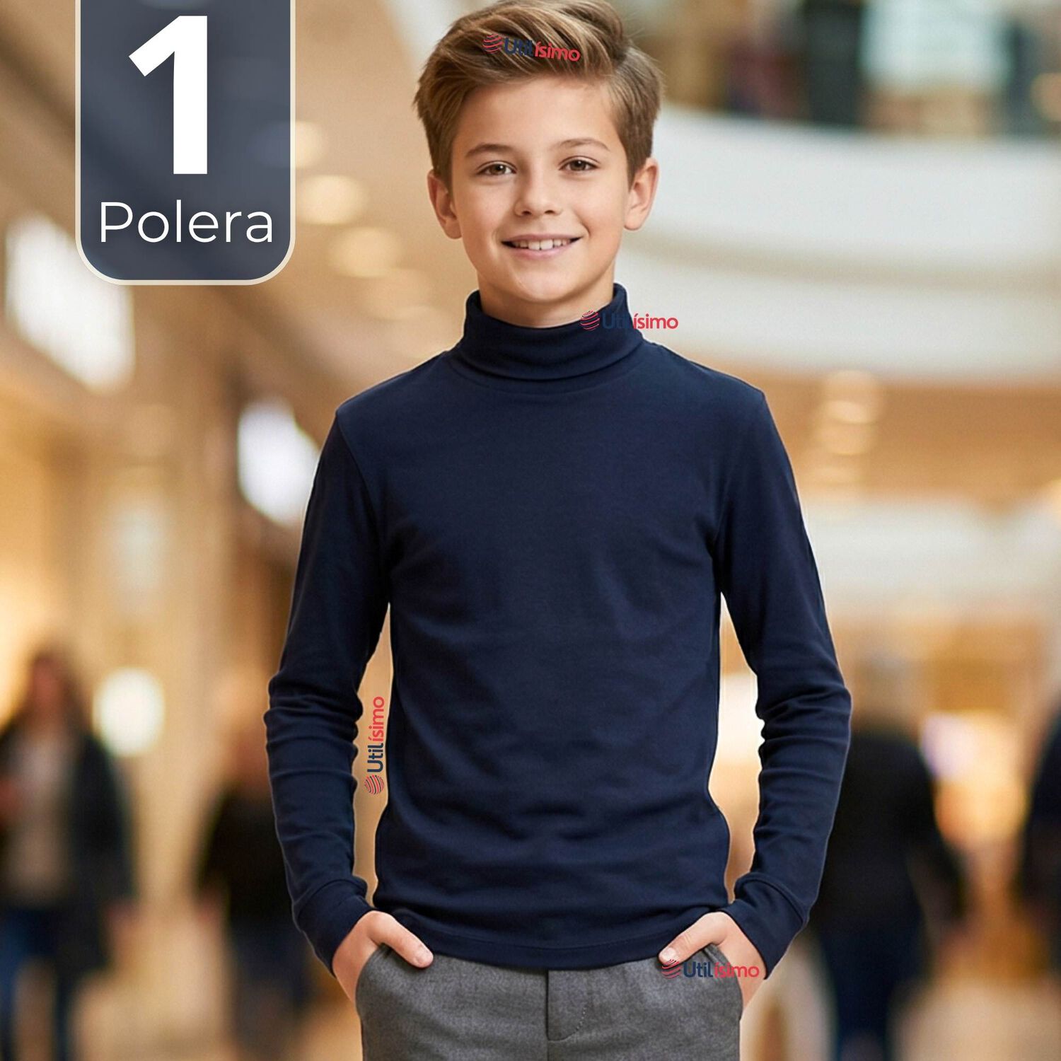 Polera Camiseta Polar Azul Oscuro Primera Capa Beatle Manga Larga Ni&ntilde;o image number 0.0