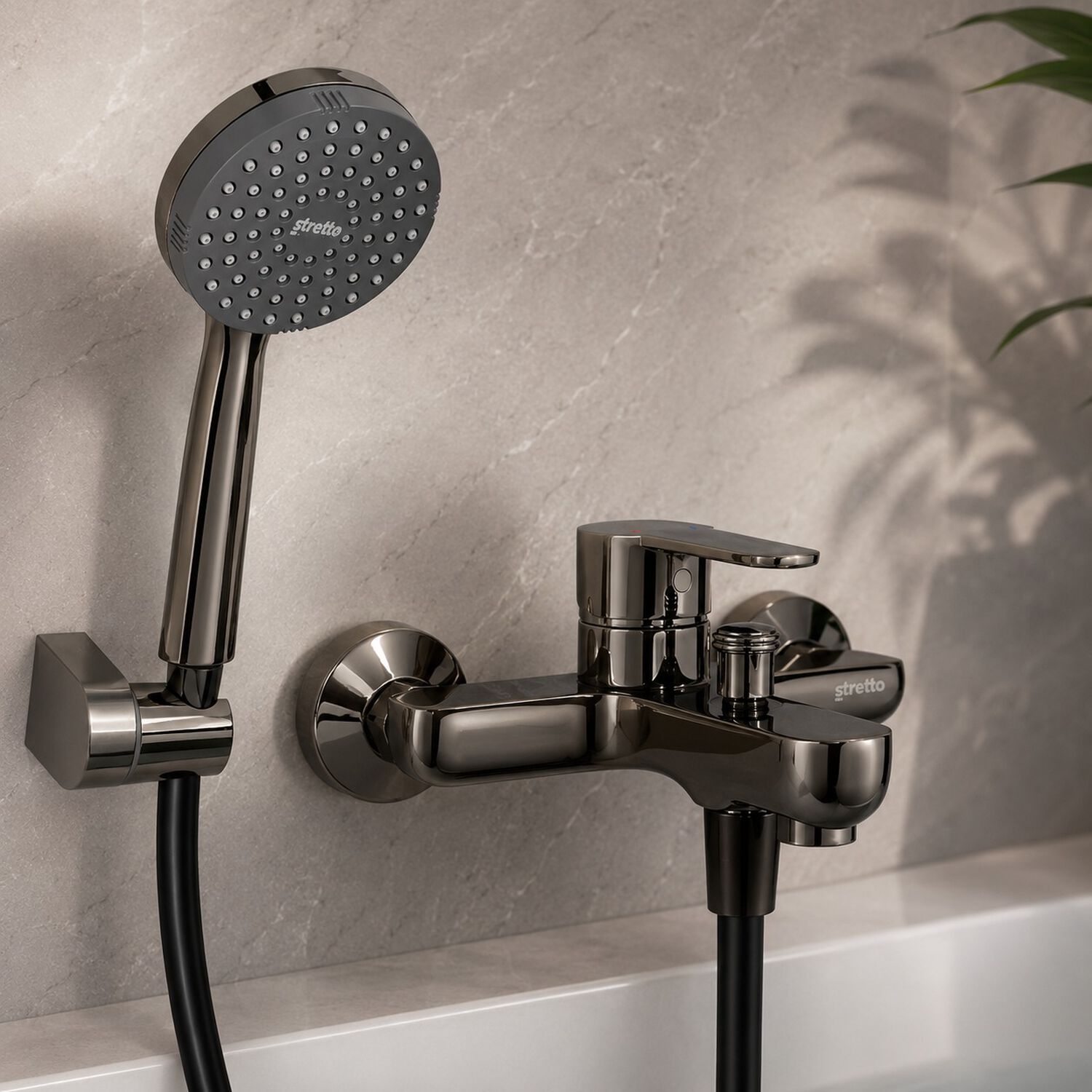 Monomando Llave Grifo Para Tina Ducha Modelo Arona Marca Stretto Color Negro Onyx image number 0.0