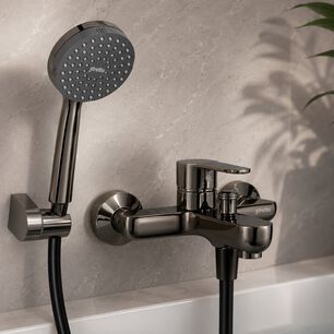 Monomando Llave Grifo Para Tina Ducha Modelo Arona Marca Stretto Color Negro Onyx