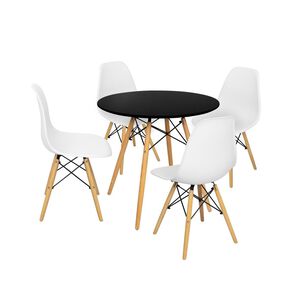 Comedor Mesa Eames Negra Redonda 80cm + 4 Sillas Eames Blancas