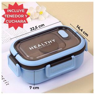 Fiambrera Bento Box Contenedor 1200 Ml + Salsera T&aacute;per Pl&aacute;stico Blue