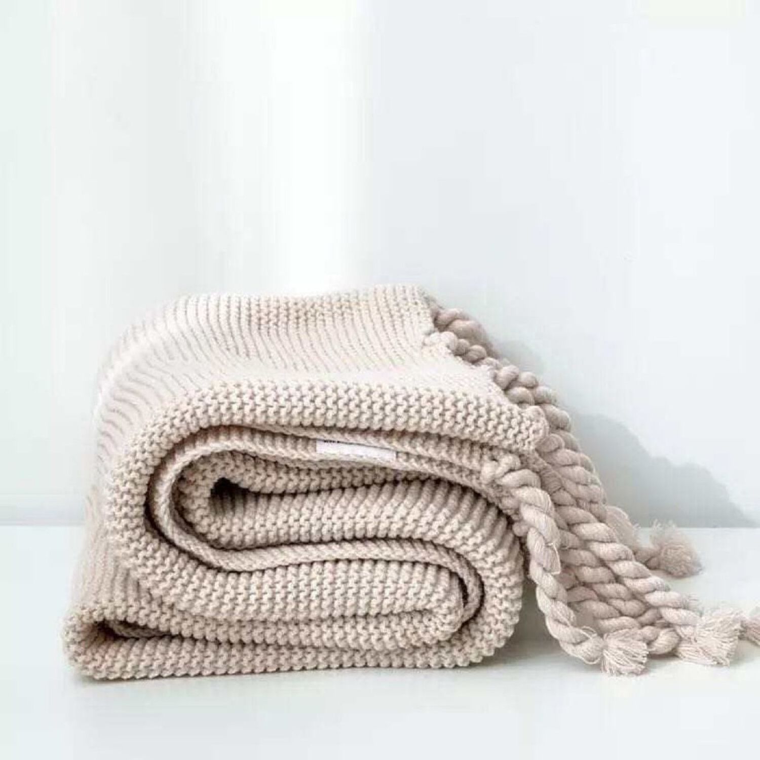 Manta Encaje De Lana Gruesa Tejida A Mano Premium 150x230cm Beige image number 1.0