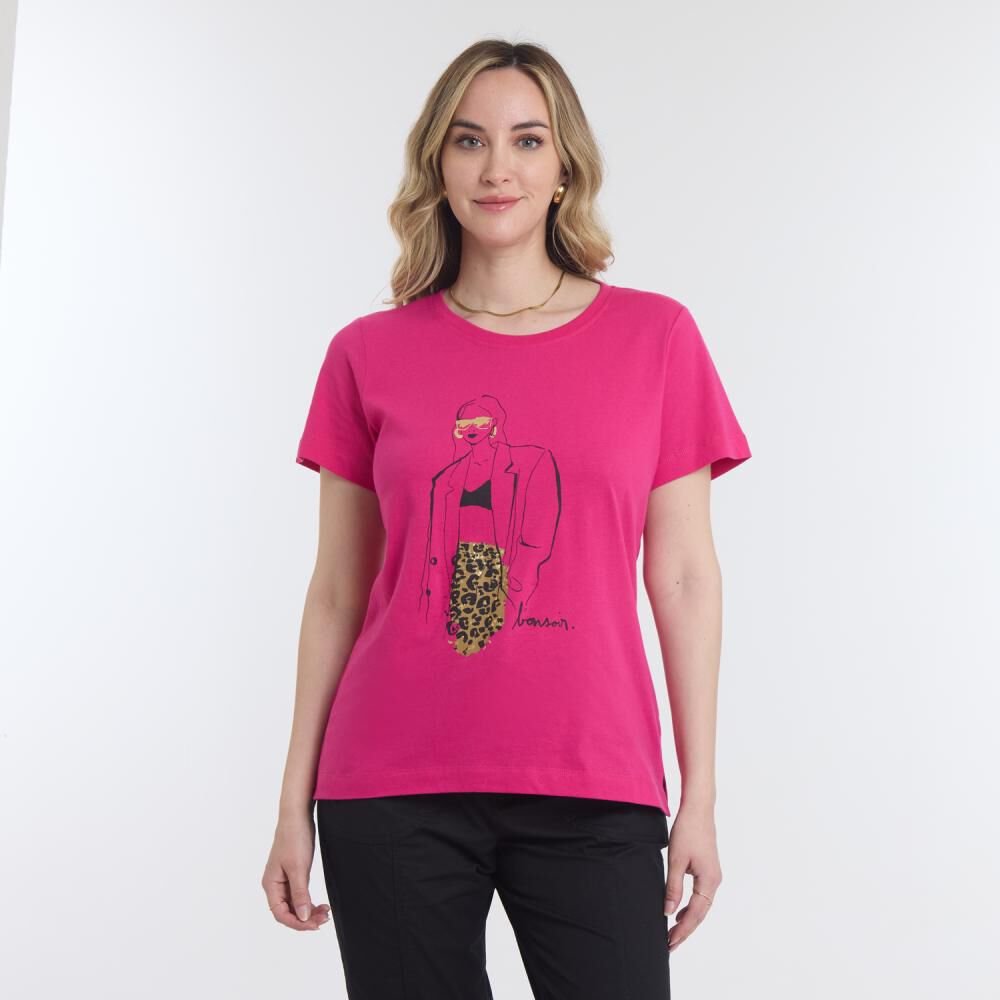 Polera Lisa Con Estampado Frontal Manga Corta Cuello Redondo Mujer Geeps image number 0.0