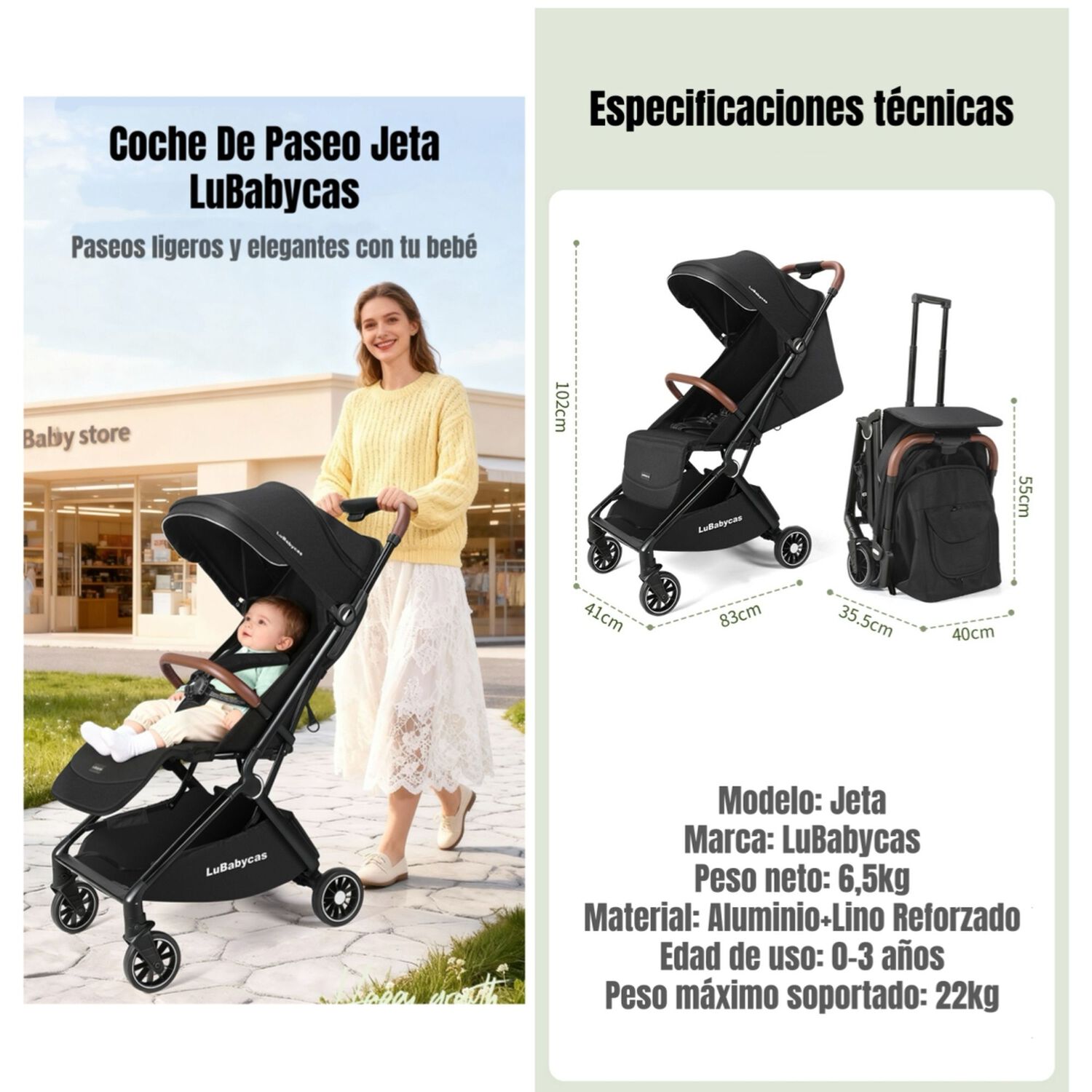 Coche De Paseo Tipo Maleta Aluminio 0-3 A&ntilde;os Jeta Lubabycas image number 6.0