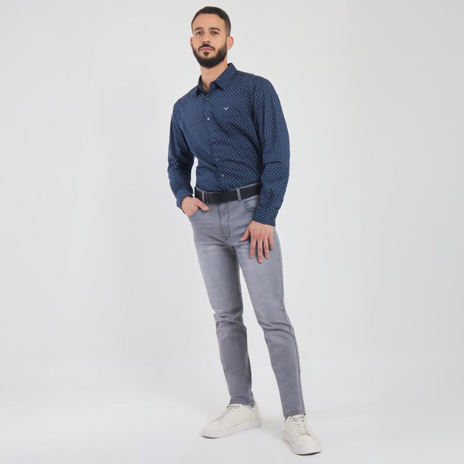 Camisa Estampada Slim Manga Larga Hombre Az Black image number 1.0