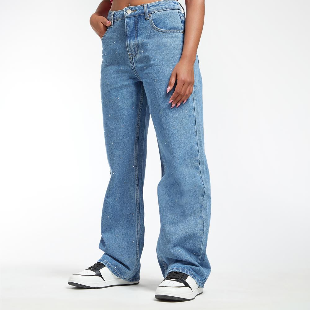 Jeans Moda Con Brillos Tiro Alto Wide Leg Mujer Rolly Go image number 2.0