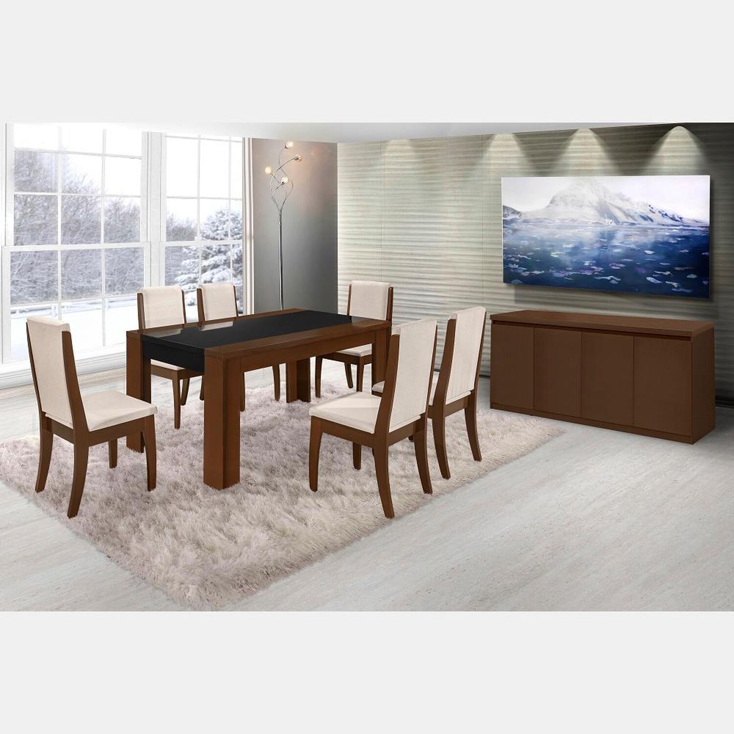 Juego De Comedor Decocasa Lorenzi Casta&ntilde;o / 6 Sillas + Buffet image number 5.0