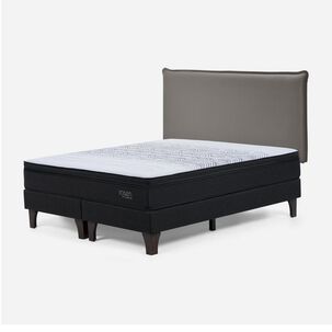 Cama Europea Rosen Tempo / 2 Plazas / Base Dividida + Respaldo Maurice Gris